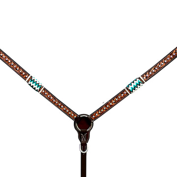 Bar H Equine Horse Genuine Leather RawHide Stud Breast Collar ,Headstall Brown